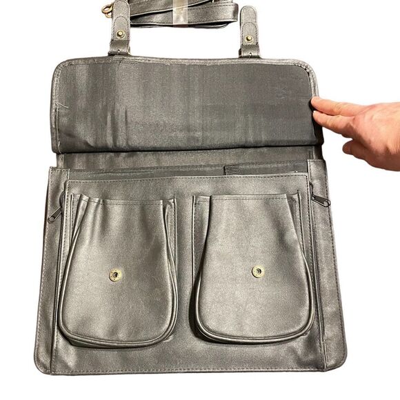 Leather look black laptop briefcase messenger  bag -NWT - Picture 4 of 12